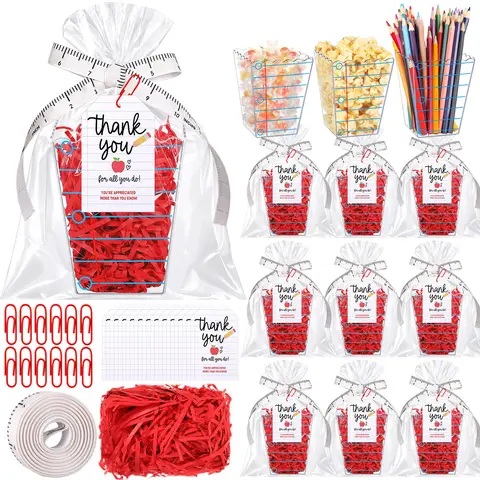 6/12/24 Pcs Christmas Gift Teacher Appreciation Gift Container with Thank You Pencil Notebook Composition Book Crayon pattern Candy Popcorn Holders Elegant Gift Box Mini Gift Basket for Teacher Students,Xmas Holiday Class rewards Classroom Gift Exchange