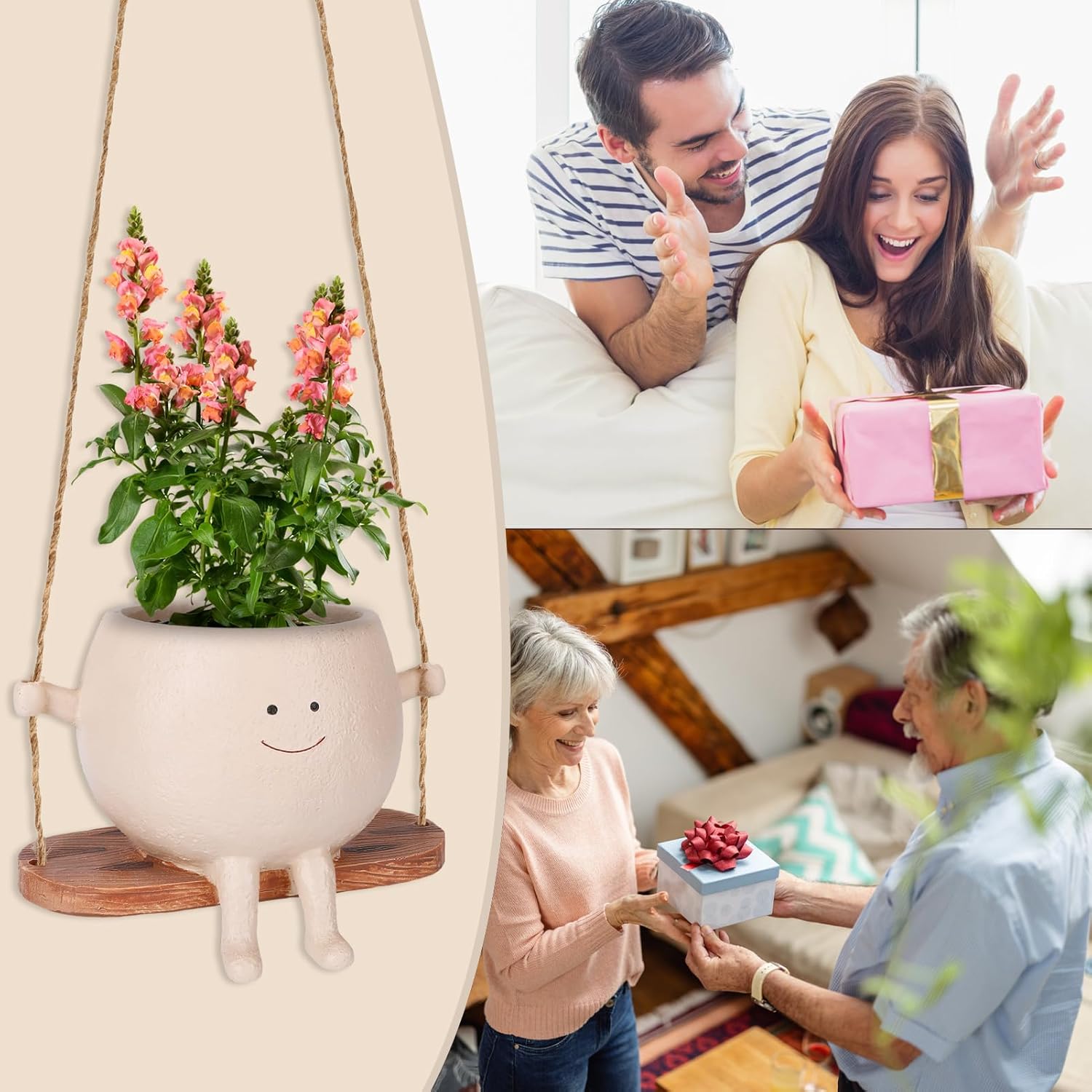 【SummerVibes】1pc/2pcs/3pcs Smily Face Rocking Chair Planter Pots with Drainage Hole, Cute Resin Flower Head Succulent Planters for Indoor Plants, Gift IdeaI for Mother Birthday Christmas 【SummerVibes】1pc/2pcs/3pcs Smily Face Rocking Chair Planter Pots with Drainage Hole, Cute Resin Flower Head Succulent Planters for Indoor Plants, Gift IdeaI for Mother Birthday Christmas