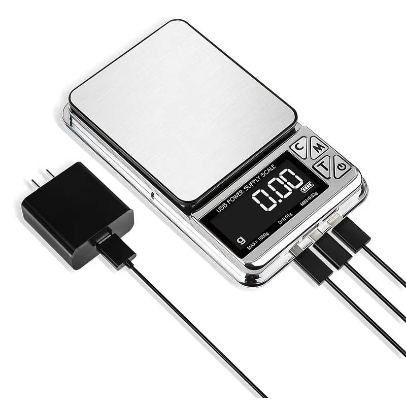 Portable Gram Scale Electronic Scale 1000 Grams/0.01 Grams Jewelry Scale Carat Scale USB Plug-In Rechargeable Scale LCD Backlit Display Weighing Gold Herbs Accuracy 0.01 Grams Balance Scale Stainless Steel Small Digital Jewelry Scale Kitchen Measuring