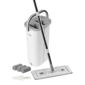 Summervibes VEVOR Mop and Bucket with Wringer Set, Wet Dry Use, Flat Mop and Bucket System with 3 Washable Microfiber Pads, Flat Mop with Stainless Steel Handle, Mop Bucket Set for Hardwood Tile Vinyl