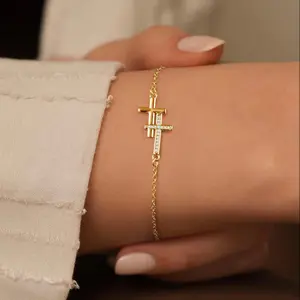 14k Gold Silver Double Cross CZ Bracelet – Adjustable Faith & Sparkle Ladies Gift