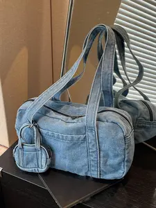 Fashionable Denim Tote Bag, Casual Versatile Shoulder Bag for Women, Simple Trendy High-quality Daily Commuting Bag, Girl Fashionable Shopping Bag, Casual Handbag Satchel, Crossbody Tote Bag