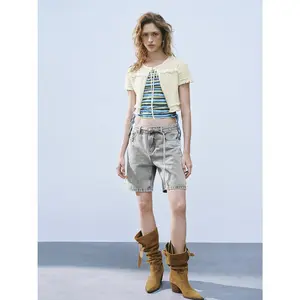 URBAN REVIVO 2026 Women's Fitted Short-Sleeve Skinny Knit Cardigan, Thin Plaid Cotton Blend Fabric, Casual Top for Ladies