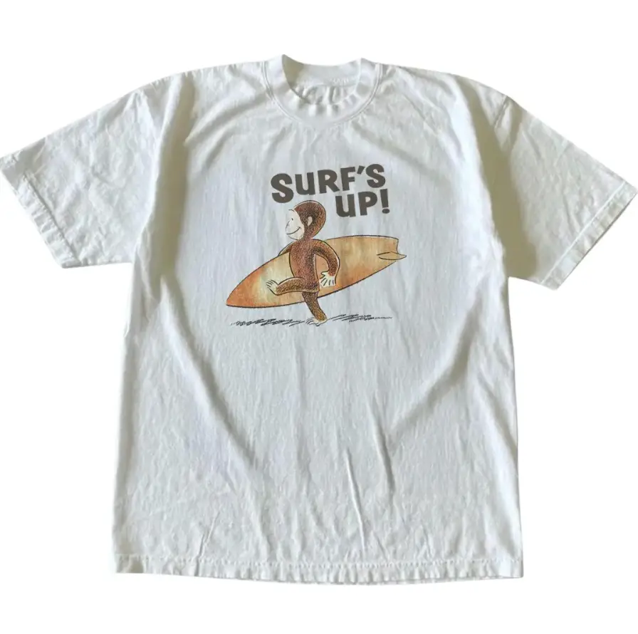 Youth - Adult Curious George Surfs Up T-Shirt, Animal Tee, Cartoon Tshirt, Gifts Shirt, Unisex Vintage Graphic Tees Gothic Grunge Y2k Emo Scene Amity Affliction Style Clothes Men Women Streetwear Summer