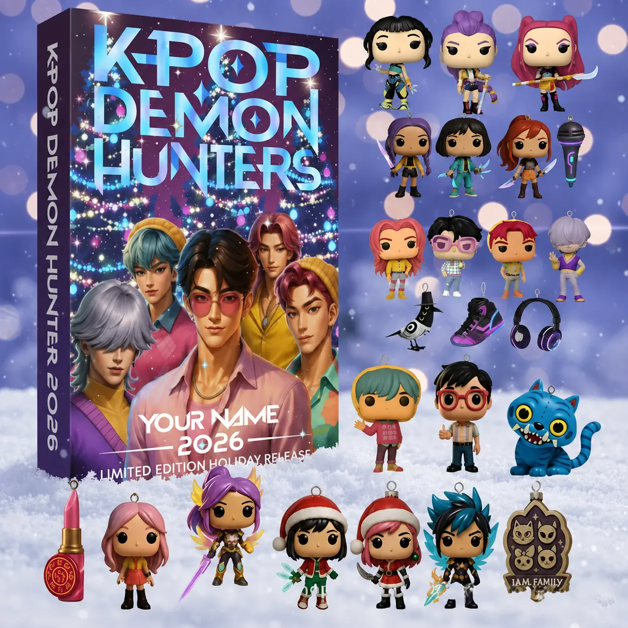Personalized 24 Days K-Pop Anime Advent Calendar 2026 - Custom Name 2D Flat Acrylic Demon Girl Ornaments - Spooky Xmas Gift Box