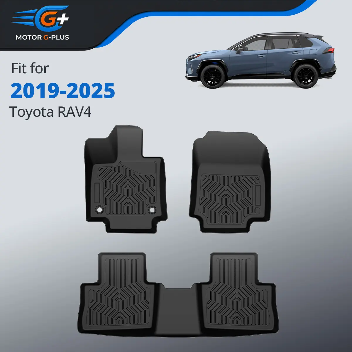 MOTOR GPLUS Automotive Floor Mats - 3-Piece All-Weather Waterproof Synthetic TPE Car Interior Accessory, Wider Cover Debris Guard, Fits 2019-2025 Toyota RAV4 (Including Hybrid), 1st & 2nd Row, Enhances Driving Comfort, Easy To Clean