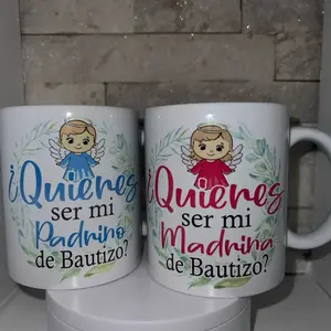 QUIERES SER MIS PADRINOS DE BAUTIZO CERÁMICA 11 oz