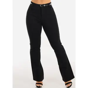 Stretchy High Waisted Black Bootcut Dress Pants w Belt