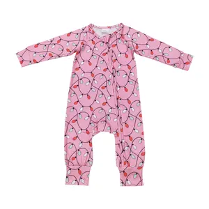 LR0757-baby clothes Long sleeve colorful lights and pink zipper sleeper
