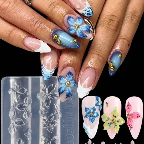 Lily Flower Nail Art Mold, 3D Embossing Carving Mold for Hibiscus & Petals, DIY Design Nail Art Tools for Press on & Acrylic Nails