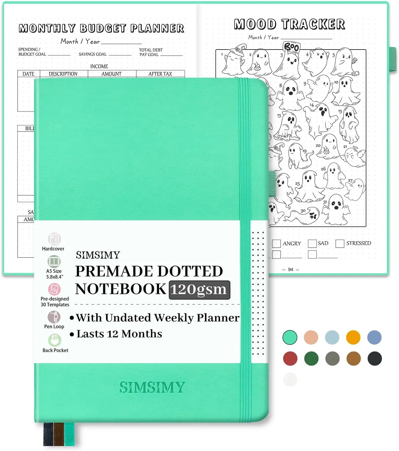 Premade Bullet Dotted Journal Notebook, Pre-made Dot Grid Journaling with Undated Weekly & Monthly Planner - 12 Month