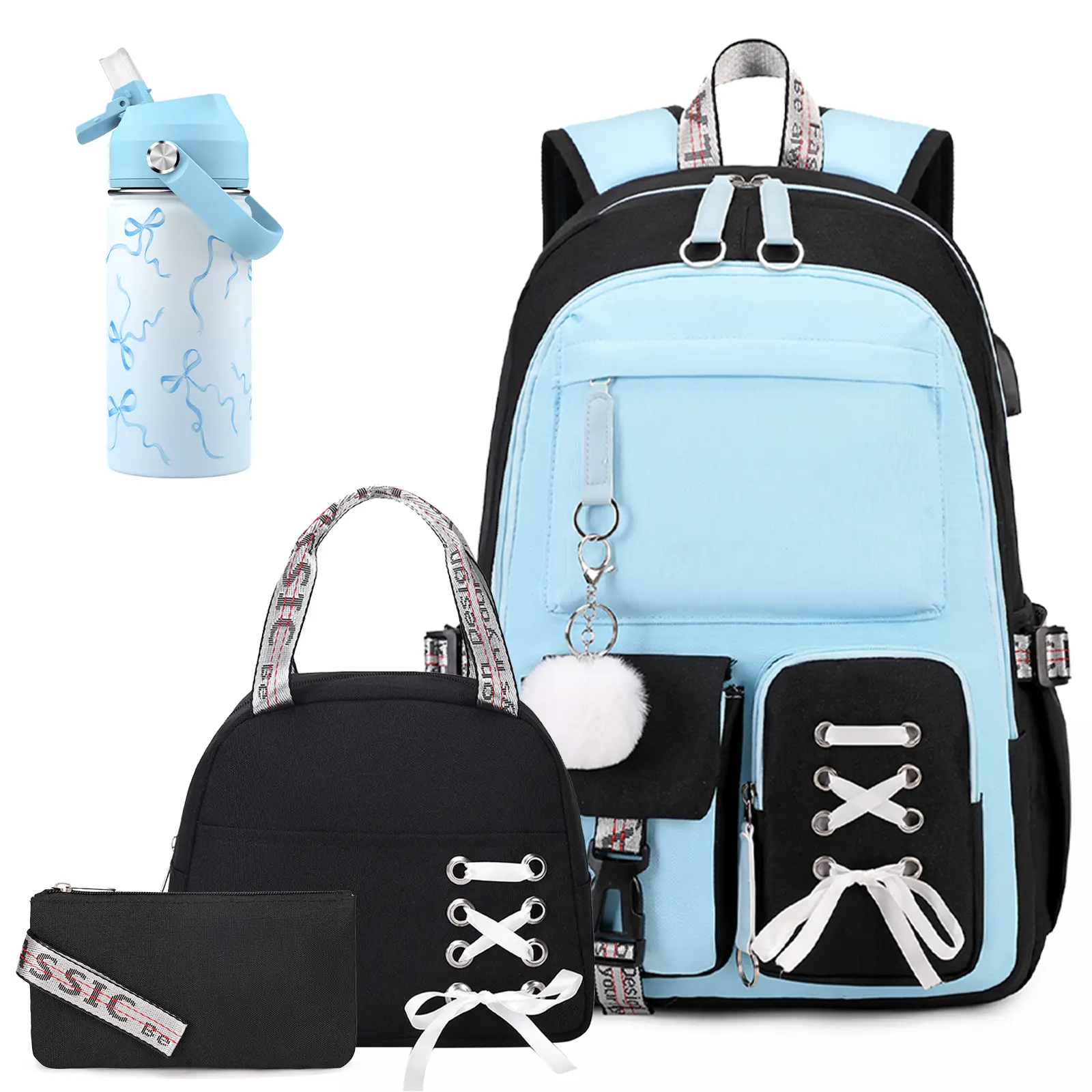 SIMILOVE Kids School Backpack for Girls, 4-In-1 Bookbag Backpack Set with 14OZ Insulated Kids Water Bottle, Lunch Bag Set for Girls Kid Teens Middle School Student, Girl Backpacks for Schools backtoschool
