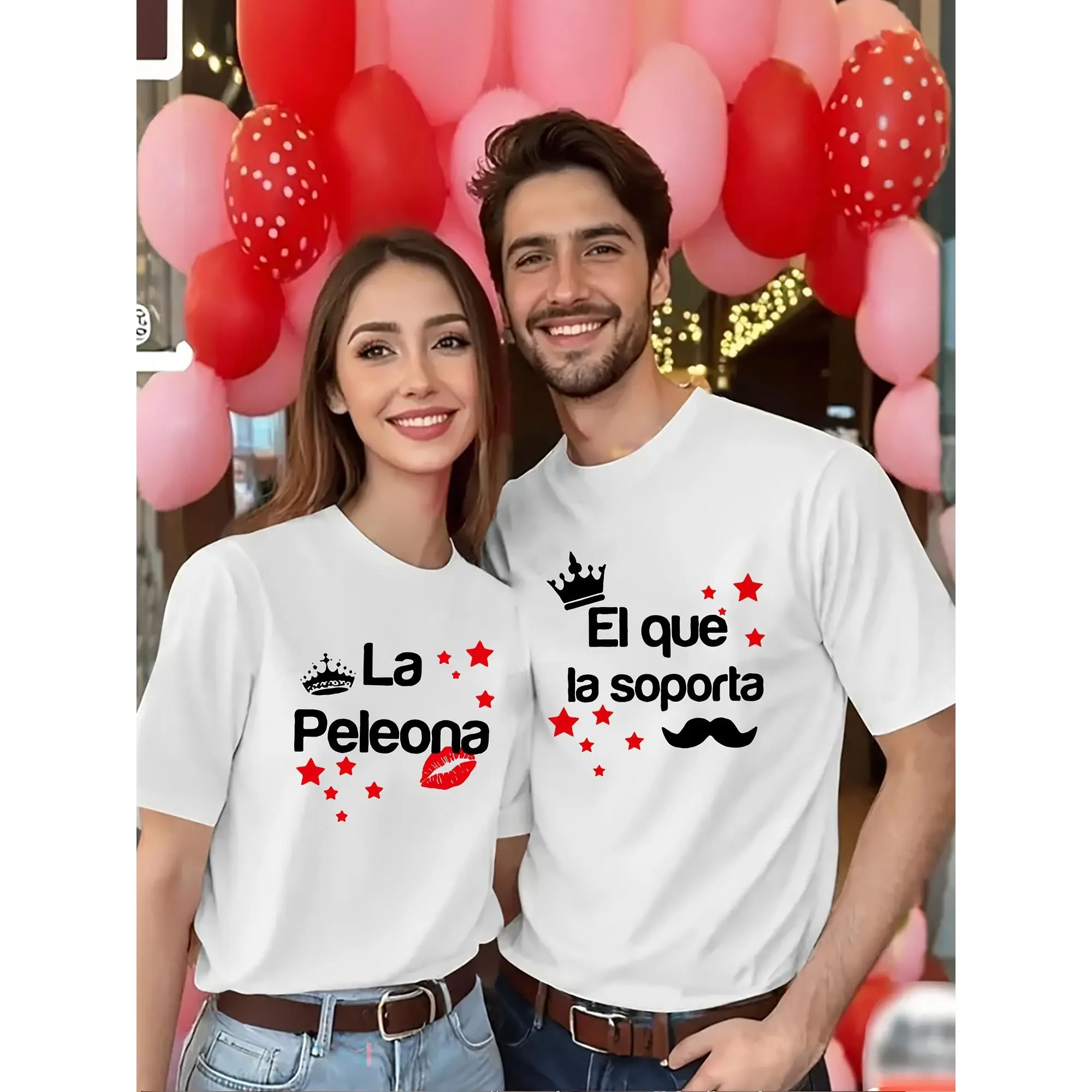 Matching Couple T-Shirt, His & Hers Casual Graphic Print 100% Cotton Top, Breathable Couple Outfits for Sensitive Skin