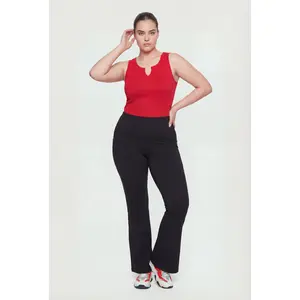 Plus Size Compression Rib Seamless Notch Neck Tank Top