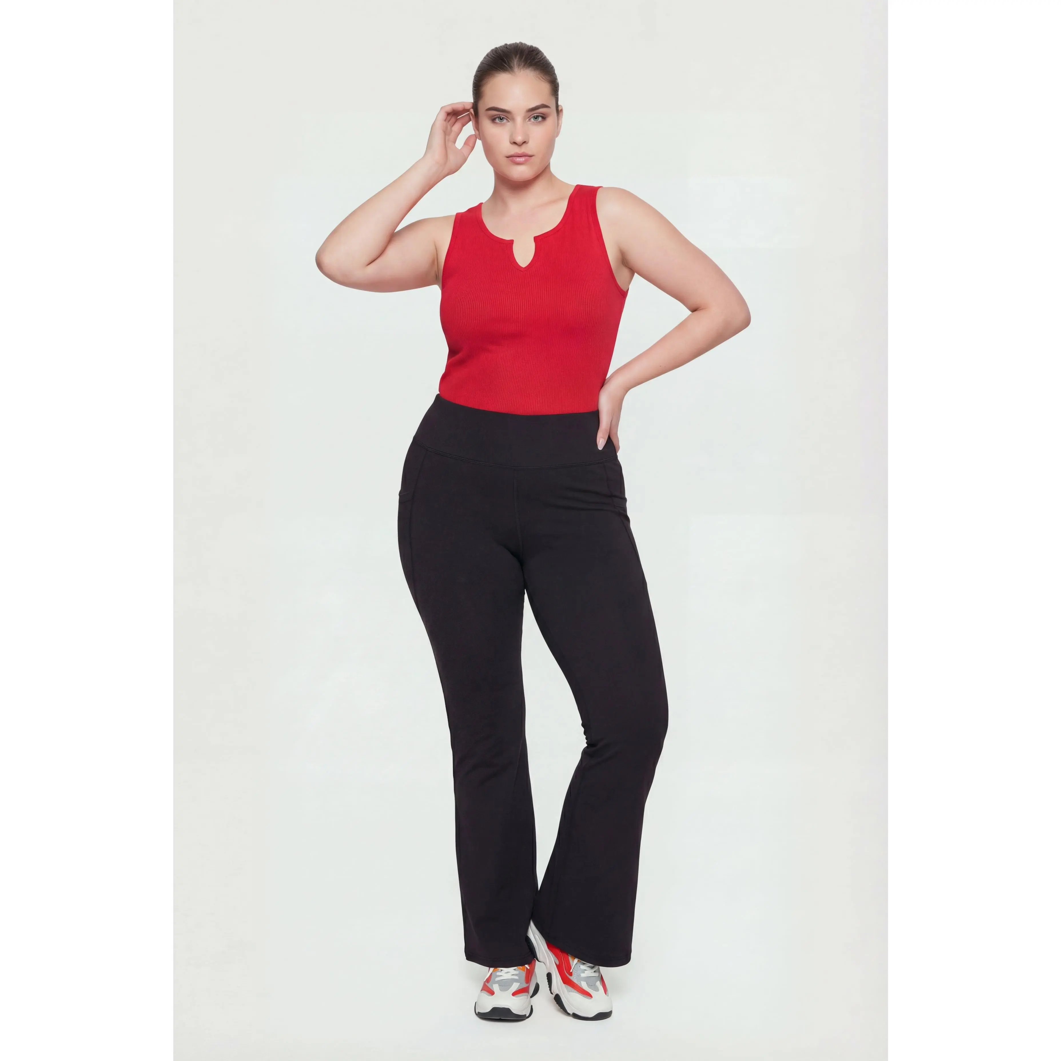 Plus Size Compression Rib Seamless Notch Neck Tank Top