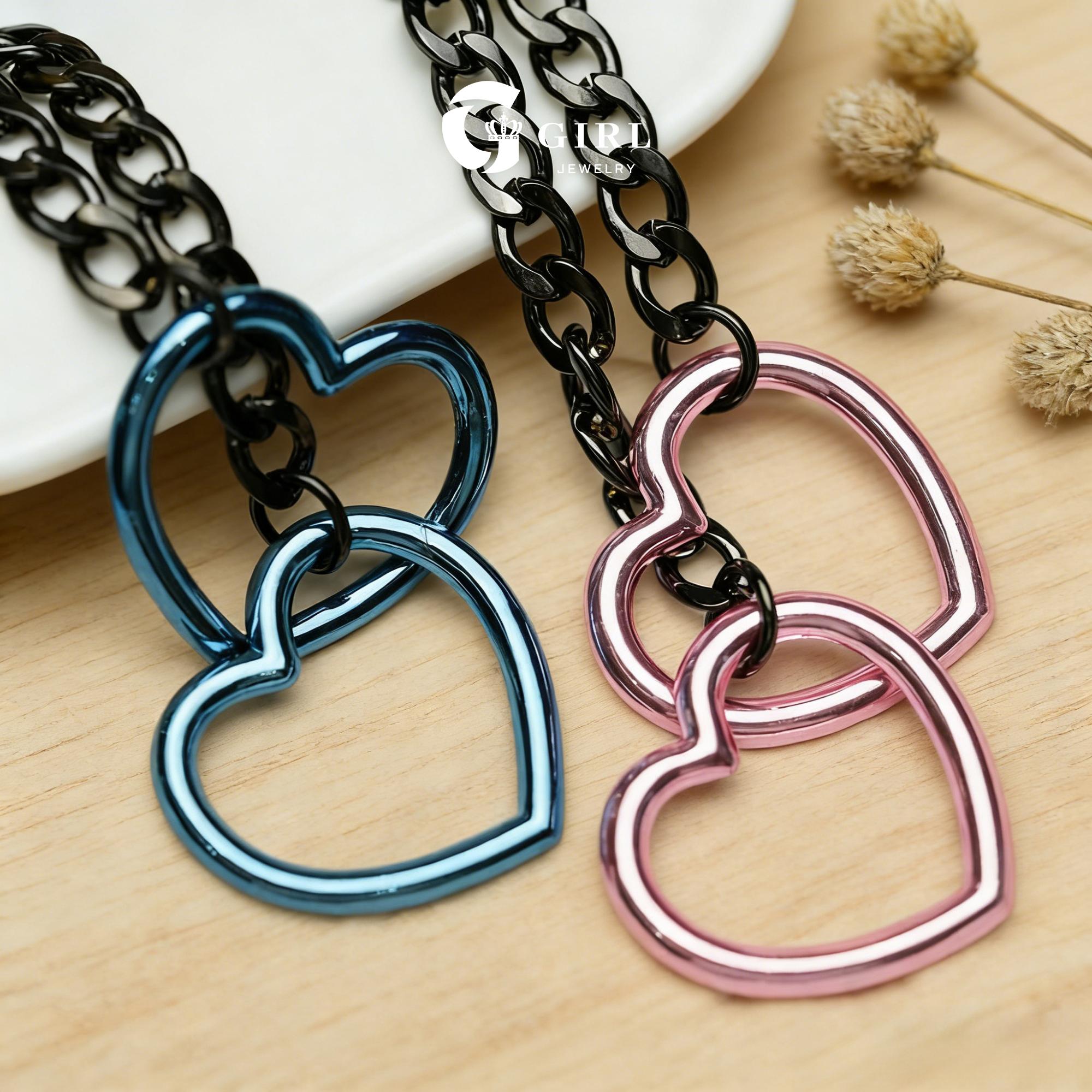 GGIRL Slip Chain with Heart O-Ring, Punk Style Necklace, Adjustable Chain for Women & Men, Adjustable Punk Modern Fashion Accessories