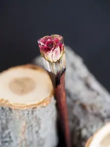 Hair Sticks with Rose, Personalized Hairpin, Terrarium Hair Fork, Custom Bun Holder, Wooden Resin Barrette, Valentine Gift for Women