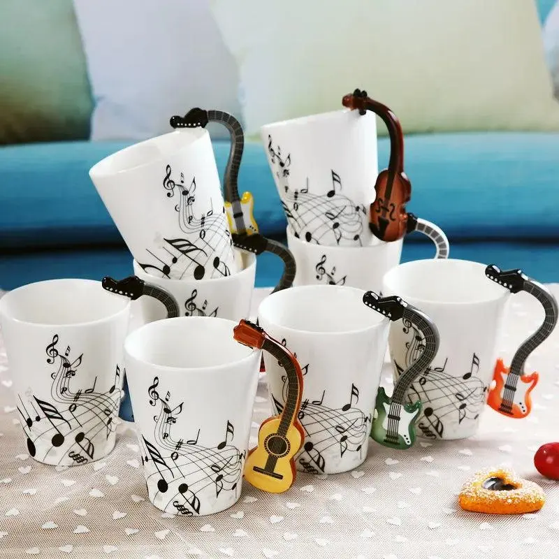 Ceramic Coffee Teaware Mug - 240 ml, Creative Music Note Design, Fits Violin, Piano, Guitar, Bass Themes, Perfect Gift for Musicians, Ideal for Adults’ Coffee & Tea Drinks