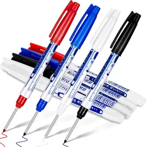 4 count Deep Reach Markers Long Nose  Deep Hole Marker Carpenter Ink 30 mm Reach Permanent and Pens for Carpenters Builders Construction, 4 Colors