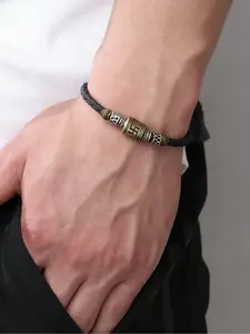 Viking Retro Braided Leather Bracelet for Men, Punk Rock Ethnic Wristband, Adjustable Hand-Woven Jewelry, Cool Anniversary Birthday Gift for Him