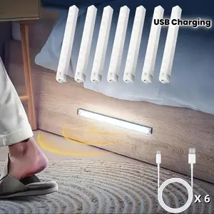 6pcs Magnetic LED Cabinet Light Strip, Led Wall Light, USB Rechargeable, Motion Sensor Light with Always-On Mode 6500k Cold White Light, Suitable for Kitchen, Closet, Stairs