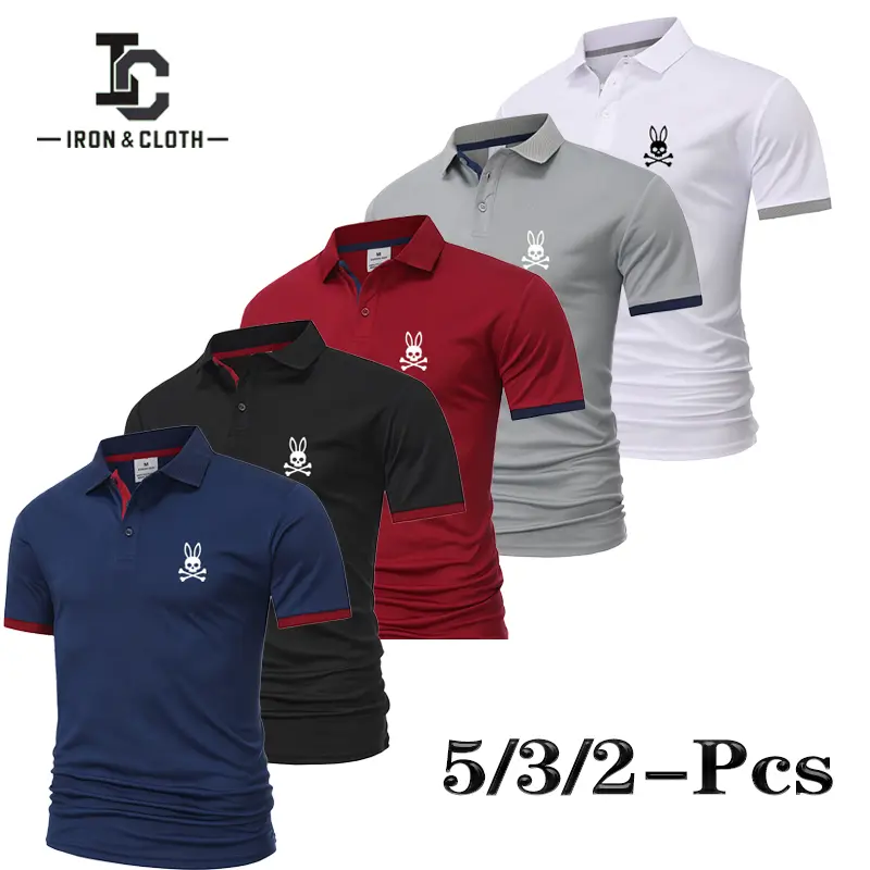 2/3/5 Piece Men's Polo Shirt Bundle, Lightweight Breathable Turn-Down Collar Tops with Contrast Sleeve Trim, Roomy Comfortable Fit and Modern Style, Versatile Shirts for Golf, Tennis, Work, Meetings, Holidays, Outdoor Events and Everyday Casual Outfits