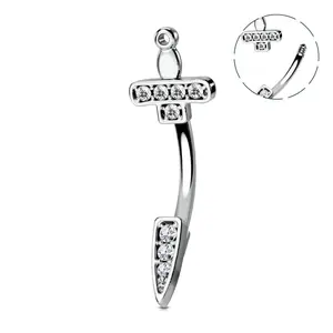 Oufer 16G Sword/Dagger CZ Curved Rook Earring Eyebrow Ring