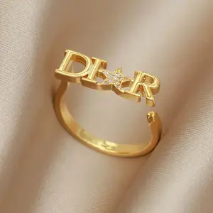 RINGLUX - Delicate Crystal Letter D Adjustable Rings for Women Fashion Brand Jewelry Wedding Rings Party Gift Accessories