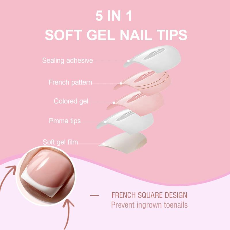 Toe Nail Press Ons French Tips 150pcs Square Soft Gel Berry Pink Full Cover Acrylic 15 Sizes for DIY Pedicures