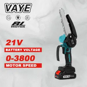 1 set of 20V 6-inch cordless mini electric saw, high-power brushless motor, with battery and charger, plastic box packaging, with empty oil bottle and cross screwdriver, a free chain, suitable for trees - garden yard, holiday gift, US plug Tool  chainsaw
