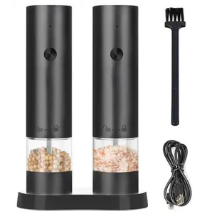 2-Pack Must-Have Kitchen Gadget: Electric Pepper Grinder Set  - USB Rechargeable & Adjustable Coarseness, Stainless Steel Salt & Pepper Shakers with Base