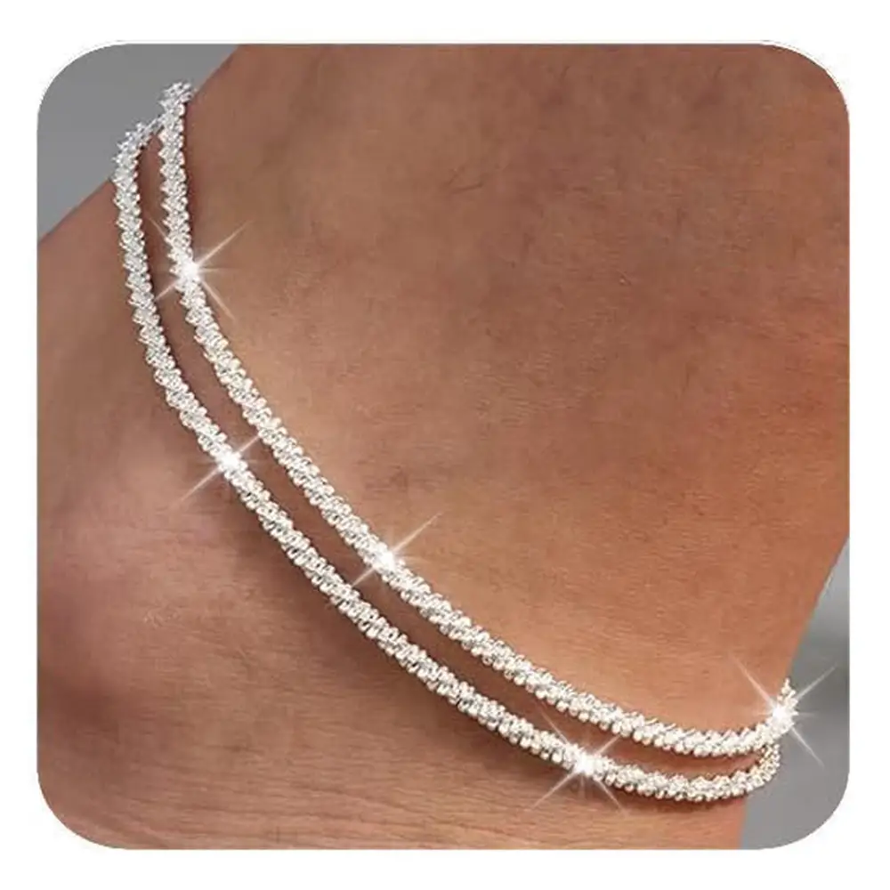 Dainty Layered Waterproof Anklet For Women Adjustable Womens Anklet Set Stackable Figaro Beaded Cuban Link Anklets Daily Clothing Decor For Beach Summ
