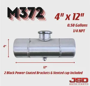 M372 JSD Aluminum Spun Fuel Tank 4x12 center Fill 0.58 Gallon 1/4'' NPT