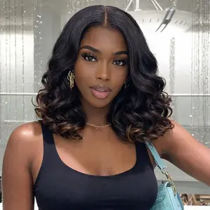 CindiRiver 7x5 Pre Cut Glueless HD Lace Front Wig Loose Wave Human Hair 210% Density Pre Plucked Natural Hairline Pre Bleached Tiny Knots Wear Go Wig with Drawstring 1B/30 Ombre Brown Color Lace Closure Wig Natural Black Wavy Hair Wig for Women