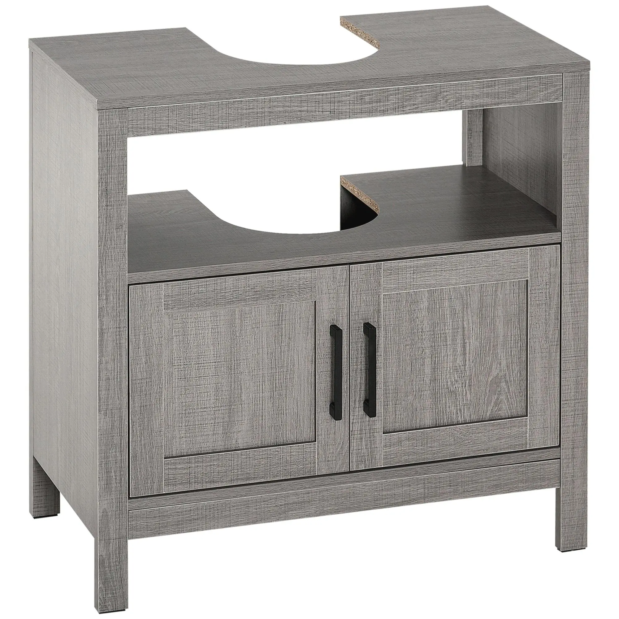 kleankin Pedestal Sink Storage Cabinet - Bathroom Floor Cabinet, Bathroom Vanity with 2 Doors and Open Shelf, Gray, Bathroom Cabinet Storage, Space-Saving Floor Cabinets