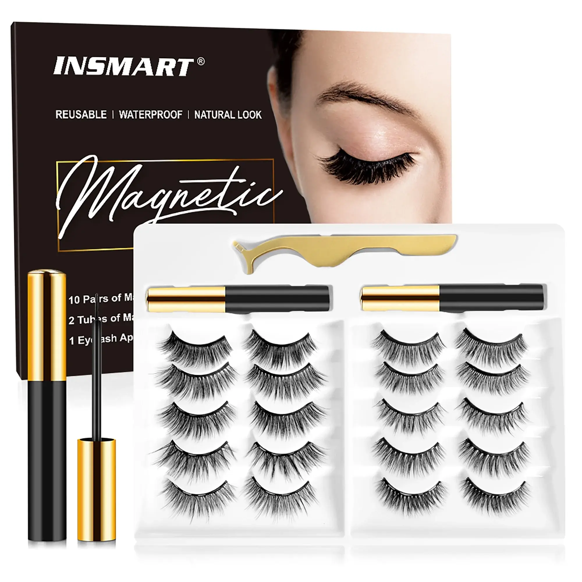 DecorX Pairs Upgraded 3D 5D Magnetic Eyelashes Kit with Tweezers & 2 Tubes of Magnetic Eyeliner , No Glue
