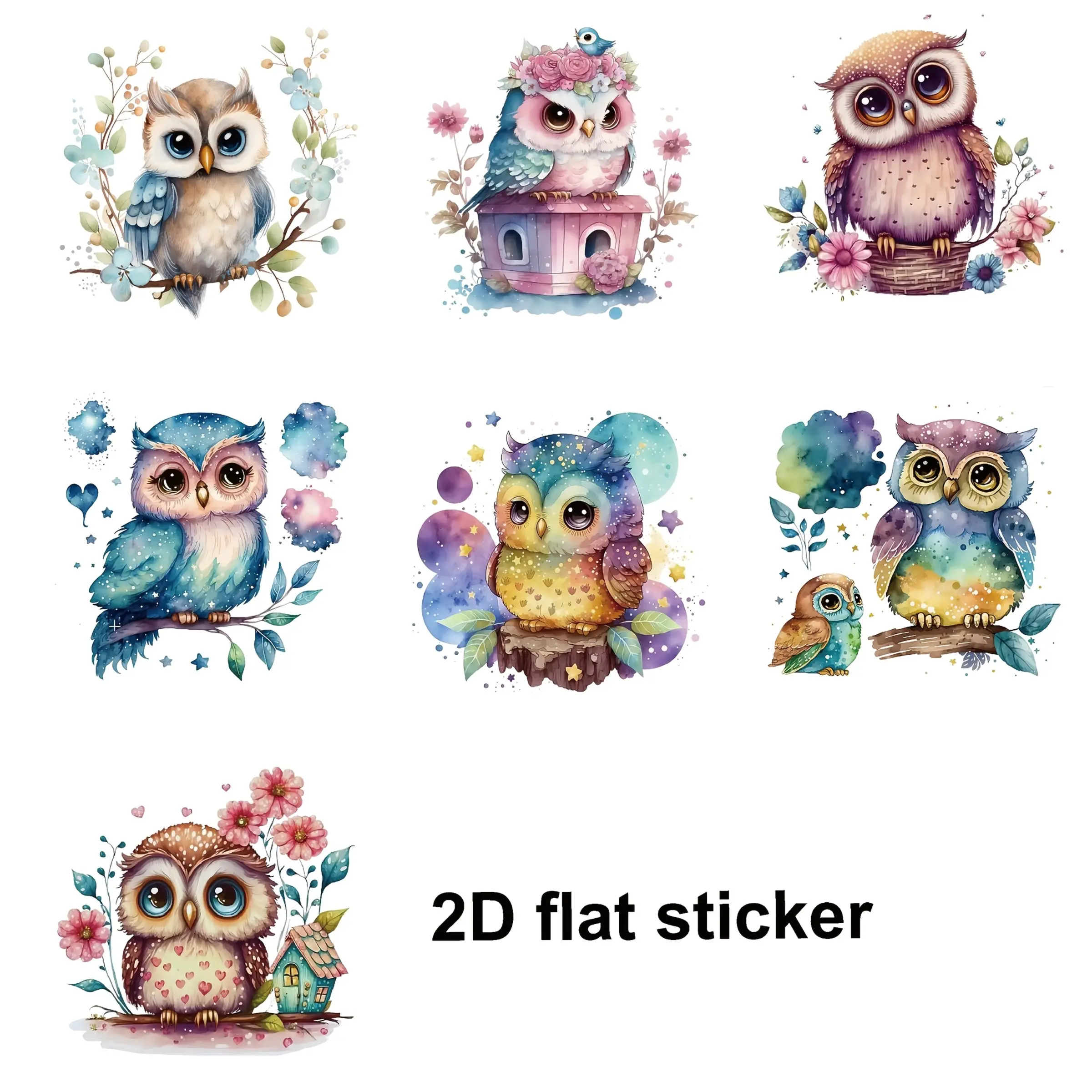 7pcs Cute Owl Pattern Vinyl Stickers, Suitable for Laptops, Water Bottles, Vehicle Paint, Windows, Walls, Cups, Toolboxes, Guitars, Skateboards, Boat Walls, And Refrigerators