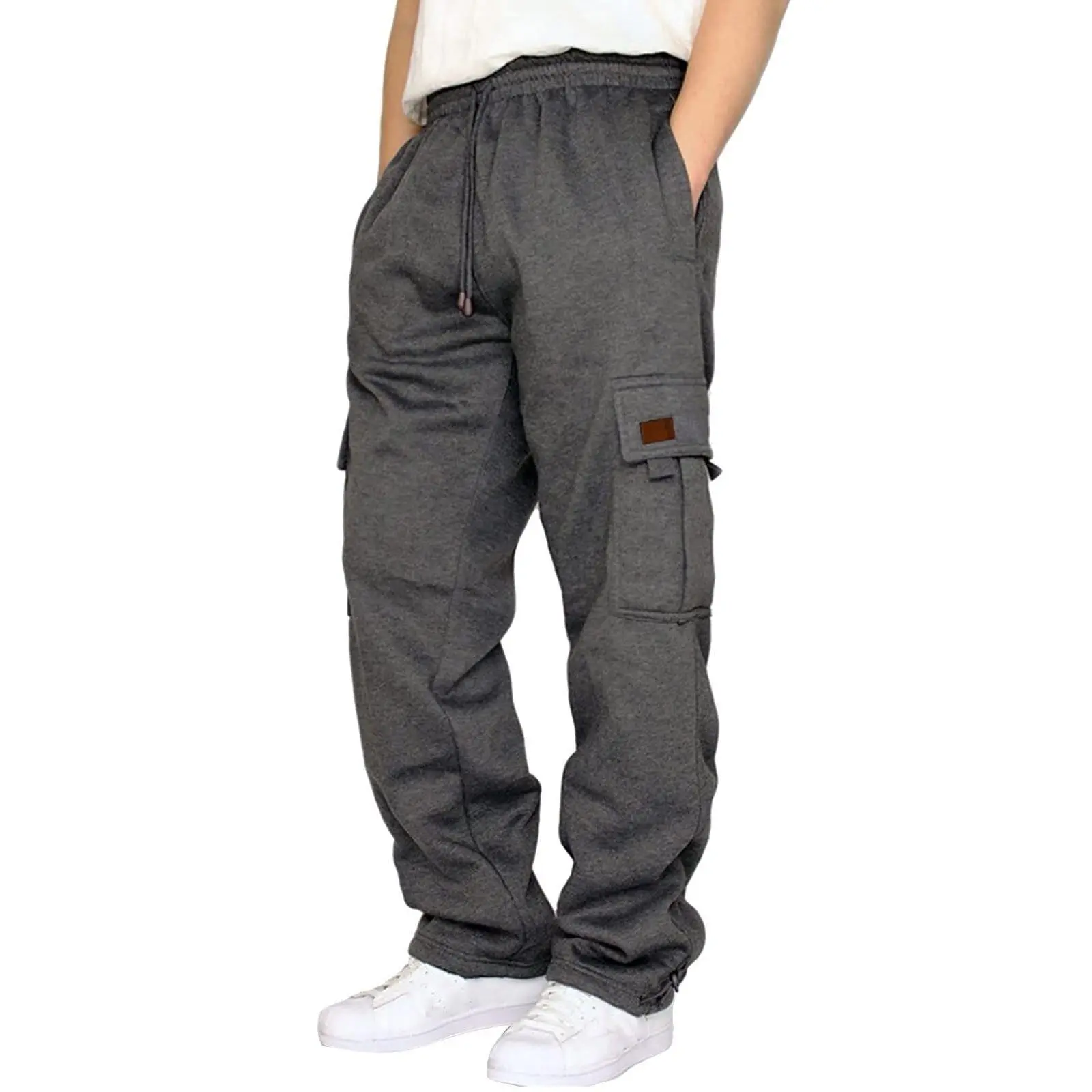 Mens Fleece Sweatpants Baggy Cargo Sweatpants with Pockets Elastic Waist Drawstring Joggers Trousers(Dark Grey XXXXL)