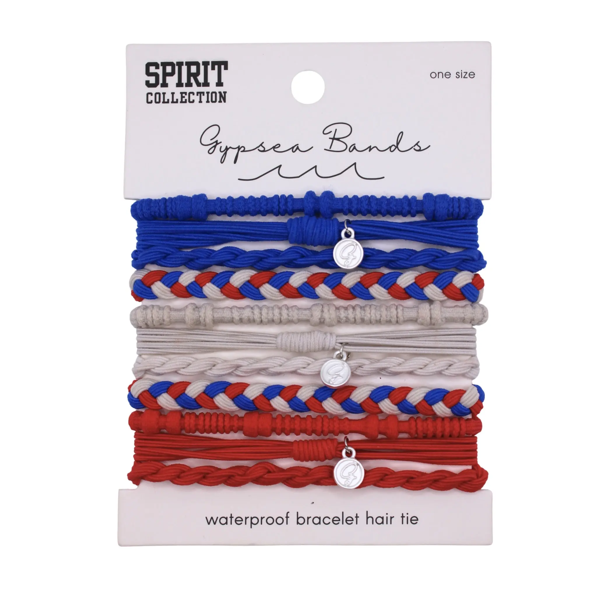 Gypsea Bands Spirit Collection Red White & Blue Hair Tie Bracelets Set of 12 Waterproof No-Slip Grip One Size Fits All