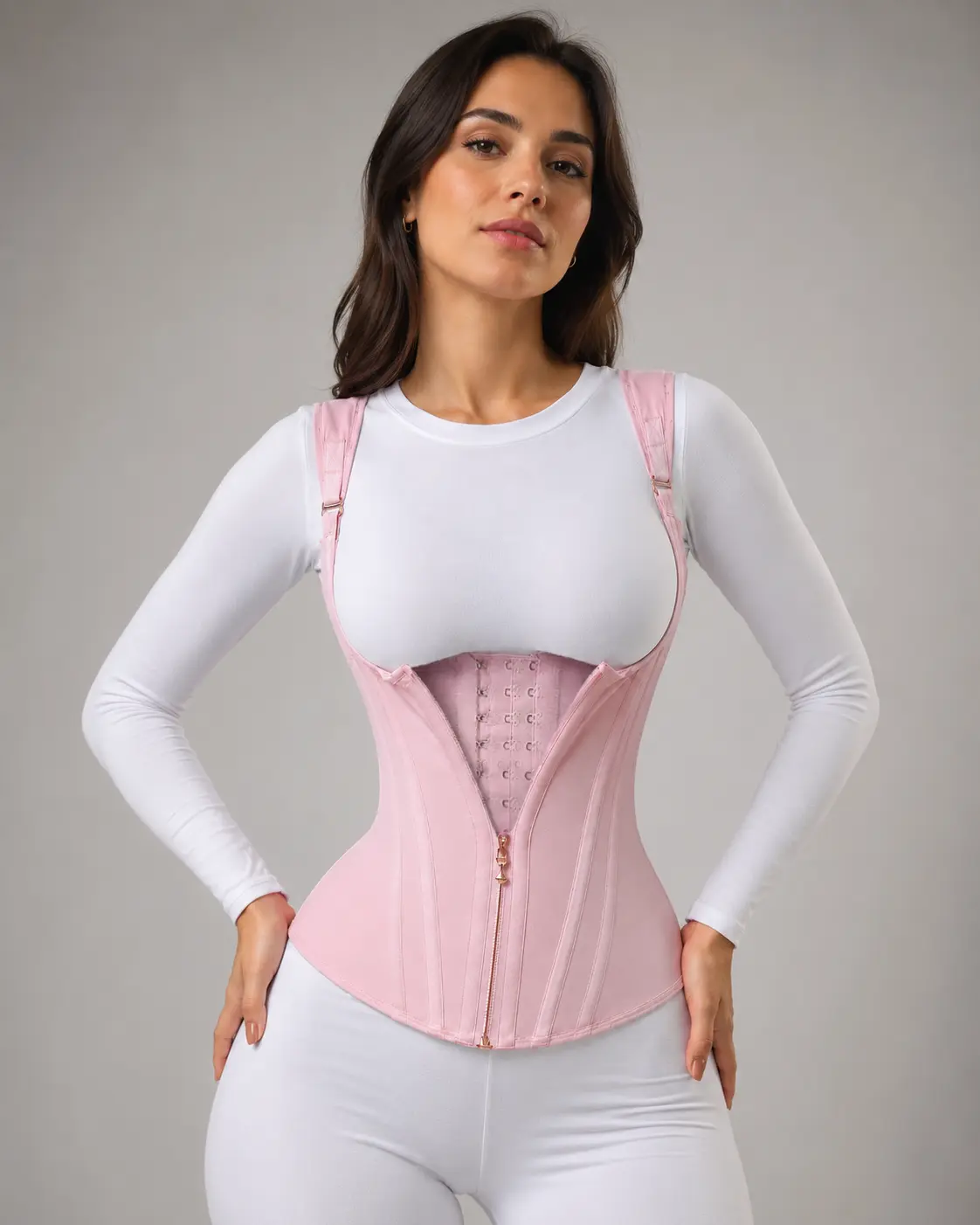 Women's Compression Corset Top Waist Trainer - Breathable Mesh & Nylon High Stretch Body Shaper Vest with Steel Bones, Adjustable Zipper & Hooks for Tummy Smoothing