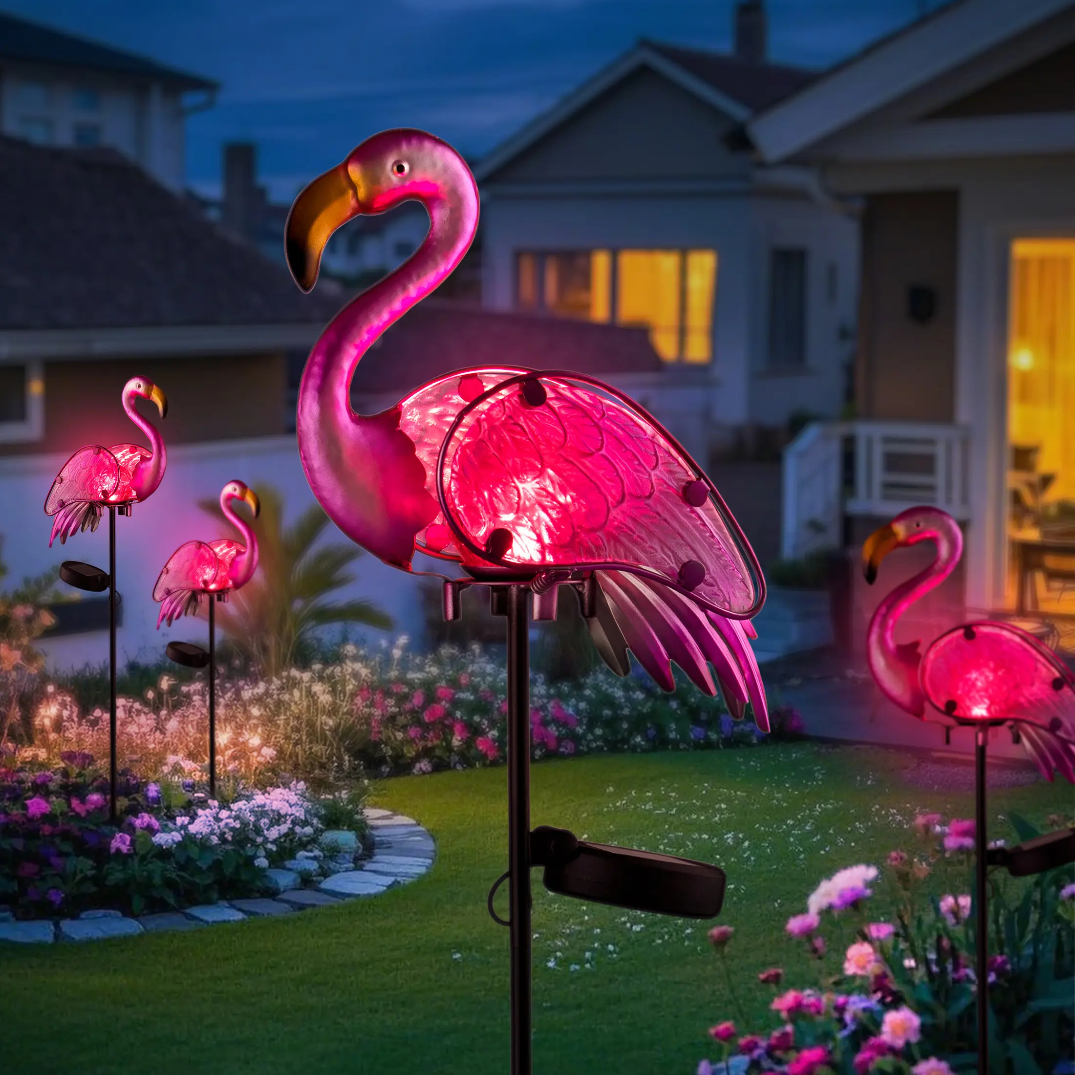 Christmas Solar Lights Outdoor Pink Flamingo Gifts for Women Yard Art Decor Solar Metal Statues for Garden Lawn Patio Eco-Friendly Festive Decor, Waterproof