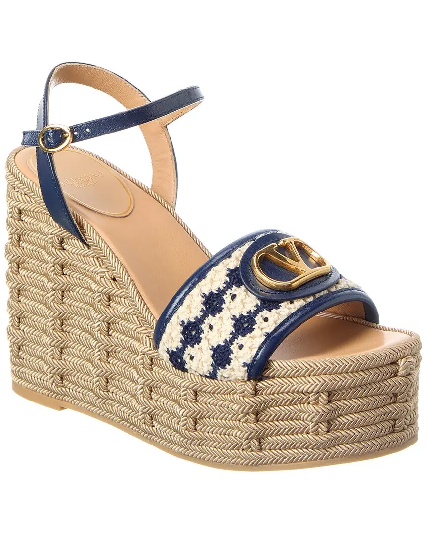 Valentino Vlogo Signature Leather & Canvas Wedge Sandal