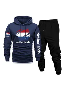 Men's Casual Hoodie & Pants Set, Netherlands Print - Comfortable, Versatile & Breathable for Daily Wear, Outdoor Activities, Front Kangaroo Pocket, Machine Washable, Fleece Lined 2-Piece Set for Fall & Winter, Perfect as a Surprise Gift
