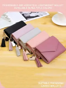 Cute Fringe Pendant Wallet, Fashionable Wallet, Artificial Leather Multifunctional Women's Short Wallet, Zero Wallet, Flip Cover Card Holder, Envelope Bag