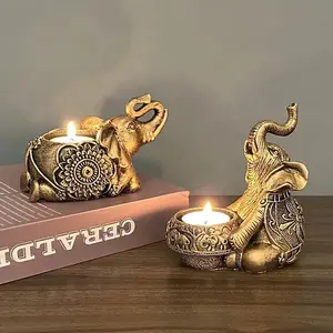 5count Animal Candle Holders Elephant Trunks Up Sculpture Tealight Candle Holder Decorative Small Candle Stick Holders