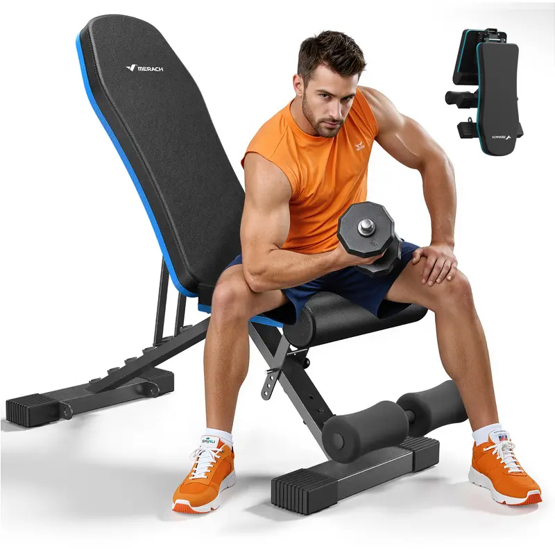 Merach Weight Bench, Foldable Weight Benches for Home Gym with 990 LBS, Adjustable Weight Bench with 72 Training Angles, Incline Bench Press for Full Body BackToSchool