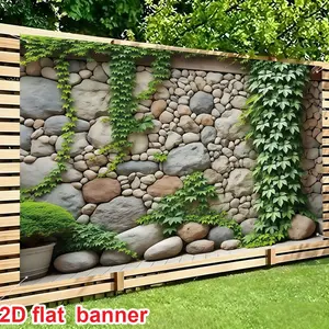 2D Banner, Realistic Stone Wall Plant Background Cloth, Outdoor Garden Courtyard Decoration, Durable Polyester Material, Easy to Hang