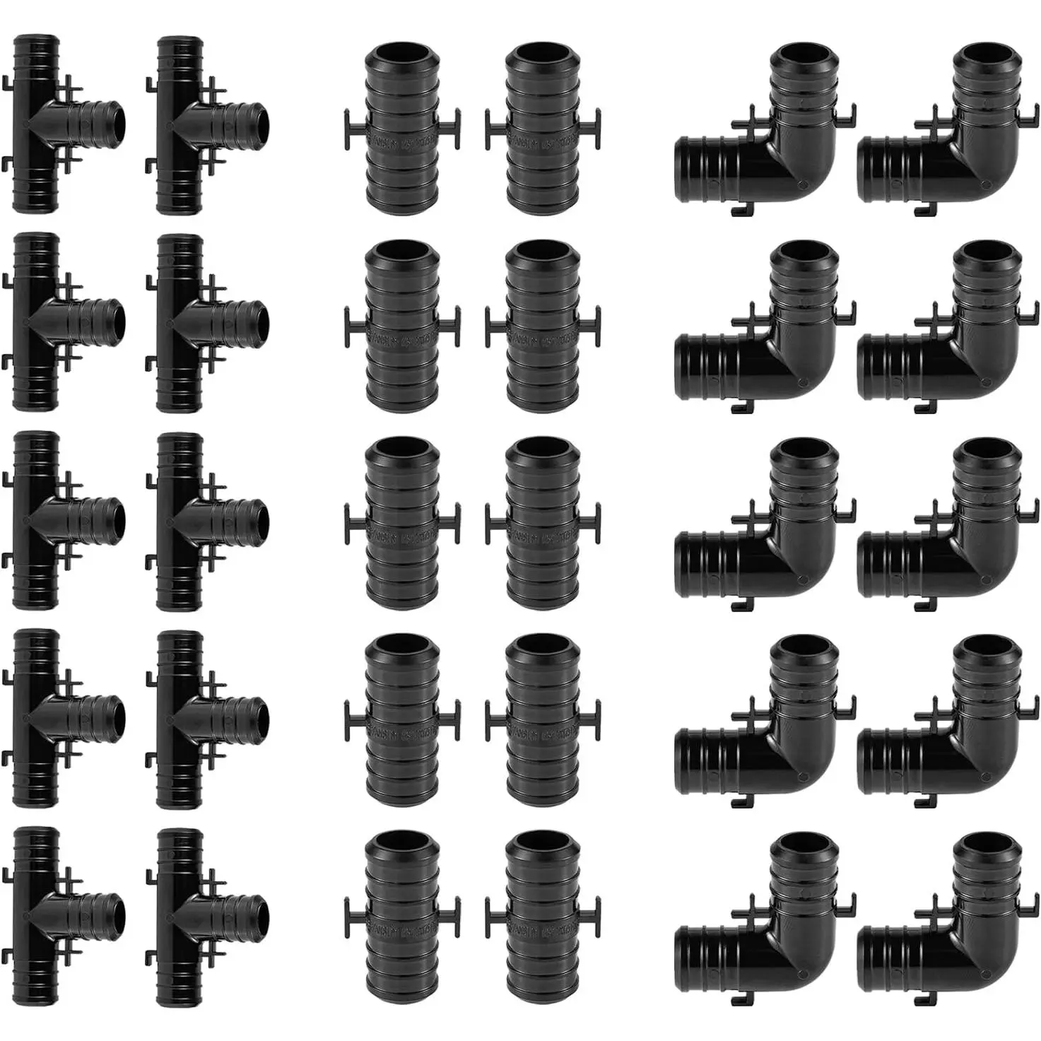 30-Pcs PPSU Barb Crimp PEX Fittings Assortment Set Bundle with Position Tabs, 3/4 In ASTM Cert, Copper Crimp Ring Systems, 10 Each Tees, Elbows, Couplings for PEX Pipe, RO Systems