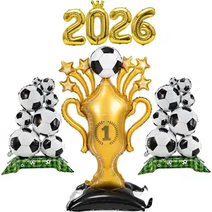 4PCS Soccer Balloons Set 2026 Graduation Birthday Gifts Party Decorations with Large Soccer and Trophy Foil Balloon Set, Sports and Holiday Themed Party Su