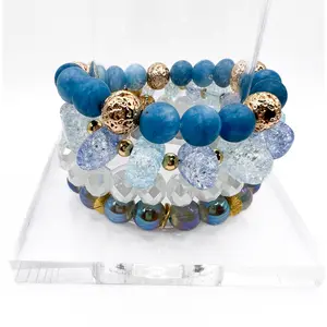 Matte Blue and Gold Beaded Stacked Set boho bracelets boho vintage